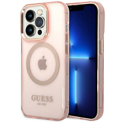 Husa Guess Guhmp14xhtcmp iPhone 14 Pro Max 6.7" Roz/Roz Hard Auriu Outline Translucent Magsafe