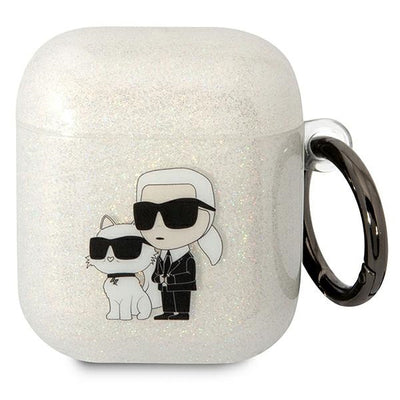 Husa Karl Lagerfeld AirPods 1/2 Cover Transparent Gliter Karl&Choupette