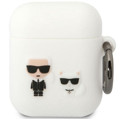 Husa Karl Lagerfeld AirPods 1/2 Cover Alb/Alb Silicone Karl & Choupette