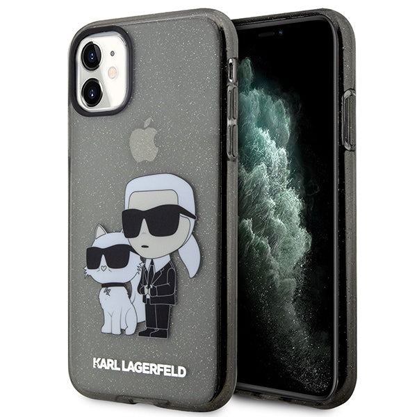 Husa Karl Lagerfeld iPhone 11 / Xr 6.1" Negru/Negru Hardcase Gliter Karl&Choupette