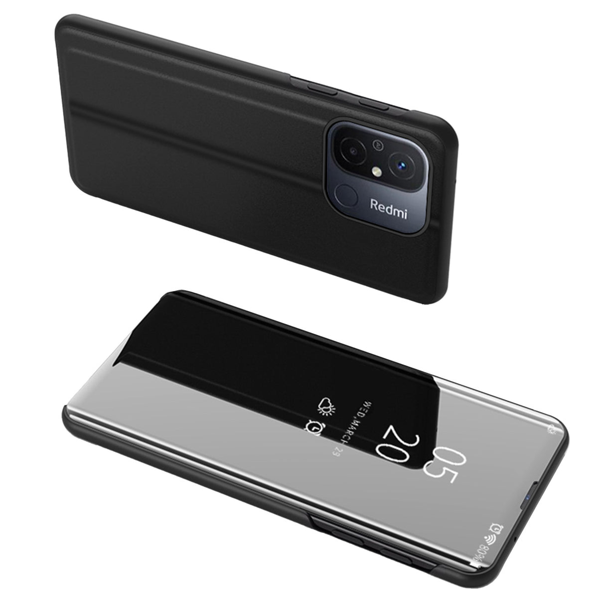 Husa Transparent View Cover pentru Xiaomi Redmi 11A / Poco C55 / Redmi 12C Flip Negru