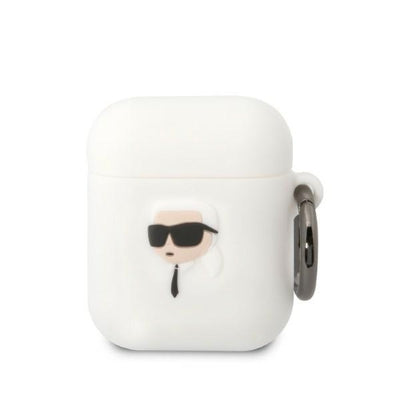 Husa Karl Lagerfeld AirPods 1/2 Cover Alb/Alb Silicone Karl Head 3D