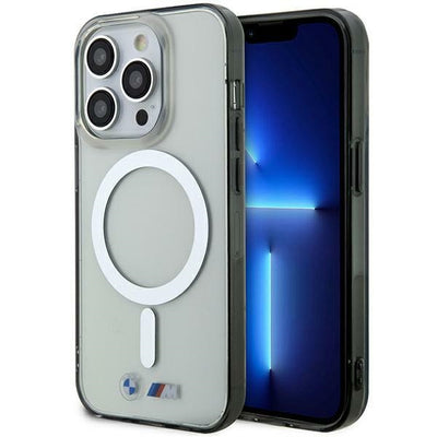 Husa BMW iPhone 14 Pro Max 6.7" Transparent Hardcase Argintiu Ring Magsafe