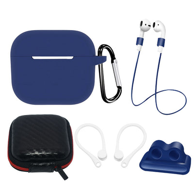 Husa AirPods 3 Silicone Set + Husa/Ear Hook/Neck Curea/Curea Suport/Carabiner Clasp - Albastru