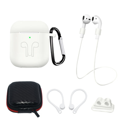 Husa Silicone Set pentru AirPods 2 / AirPods 1 + / Ear Hook / Neck Curea / Curea Suport / Carabiner - Alb