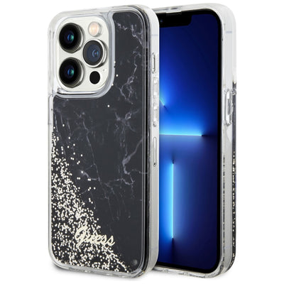 Husa Guess iPhone 14 Pro 6.1" Negru/Negru Hardcase Liquid Glitter Marble