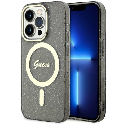 Husa Guess Guhmp14lhcmcgk iPhone 14 Pro 6.1" Negru/Negru Hardcase Glitter Auriu Magsafe