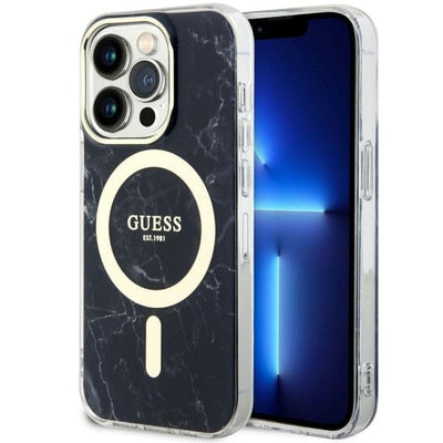 Husa Guess iPhone 14 Pro 6.1" Negru/Negru Hardcase Marble Magsafe