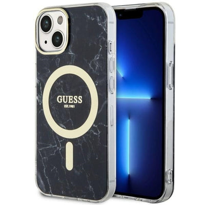 Husa Guess iPhone 14 Plus 6.7" Negru/Negru Hardcase Marble Magsafe