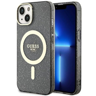 Husa Guess Glitter Auriu Magsafe pentru iPhone 14 - Negru