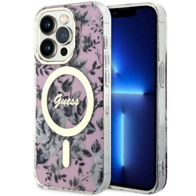 Husa Guess iPhone 14 Pro Max 6.7" Roz/Roz Hardcase Flower Magsafe