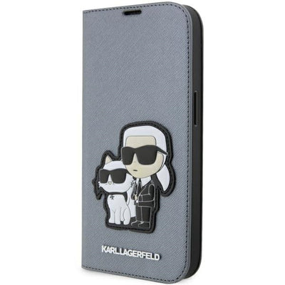 Husa Karl Lagerfeld iPhone 14 Pro Max 6.7" Bookcase Argintiu/Argintiu Saffiano Karl & Choupette