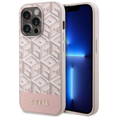 Husa Guess iPhone 14 Pro 6.1" Roz/Roz Hard Gcube Stripes Magsafe