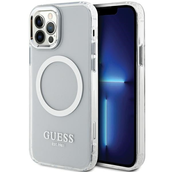 Husa Guess Metal Outline Magsafe pentru iPhone 12 / iPhone 12 Pro - Argintiu