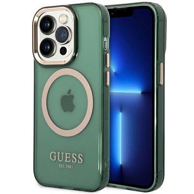 Husa Guess Guhmp14lhtcma iPhone 14 Pro 6.1" Verde/Khaki Hard Auriu Outline Translucent Magsafe