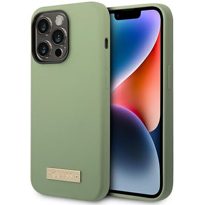 Husa Guess Silicone Logo Plate Magsafe pentru iPhone 14 Pro Max - Verde