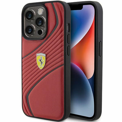 Husa Ferrari Twist Metal Logo pentru iPhone 15 Pro - Rosu