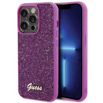Husa Guess Disco Metal Script pentru iPhone 15 Pro - Roz