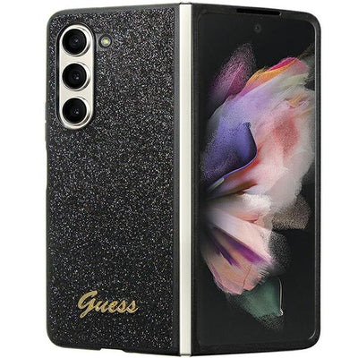 Husa Guess Glitter Script pentru Samsung Galaxy Z Fold 5 - Negru