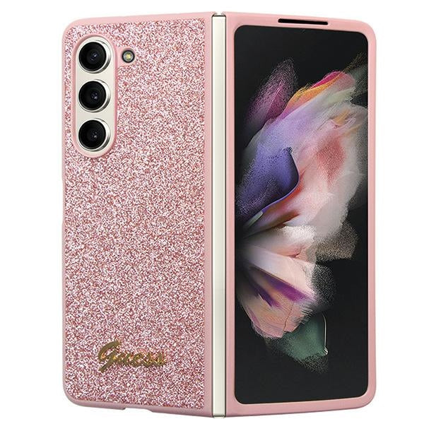 Husa Guess Glitter Script pentru Samsung Galaxy Z Fold 5 - Roz