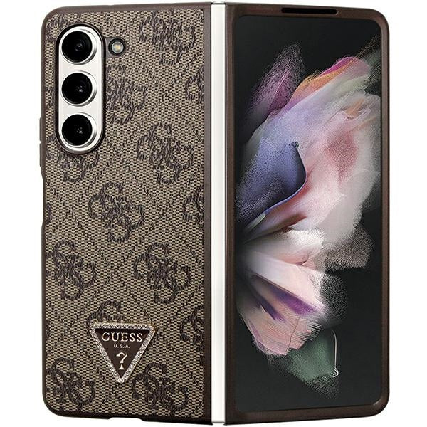Husa Guess Leather 4G Triangle Strass pentru Samsung Galaxy Z Fold 5 - Maro