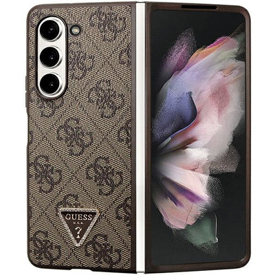 Husa Guess Leather 4G Triangle Strass pentru Samsung Galaxy Z Fold 5 - Maro