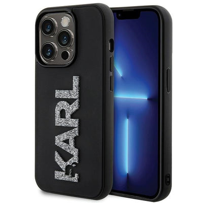 Husa Karl Lagerfeld 3D Rubber Glitter Logo iPhone 15 Pro - Negru