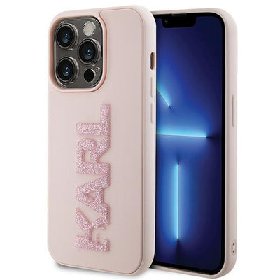 Husa Karl Lagerfeld 3D Rubber Glitter Logo pentru iPhone 15 Pro - Roz