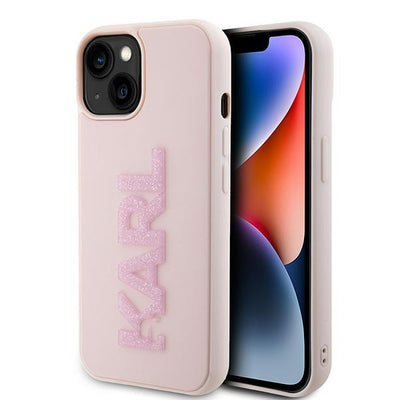 Husa Karl Lagerfeld 3D Rubber Glitter Logo pentru iPhone 15 Plus - Roz