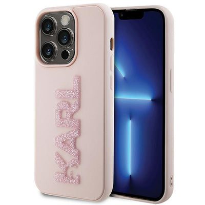 Husa Karl Lagerfeld 3D Rubber Glitter Logo pentru iPhone 15 Pro Max - Roz