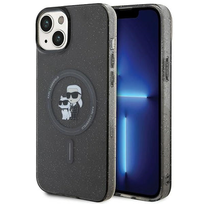 Husa Karl Lagerfeld Karl&Choupette Glitter Magsafe pentru iPhone 15 Plus - Negru