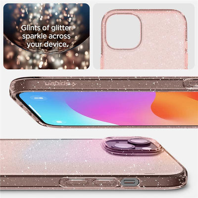 Husa Spigen Liquid Crystal Glitter iPhone 15 Plus - Roz/Transparent
