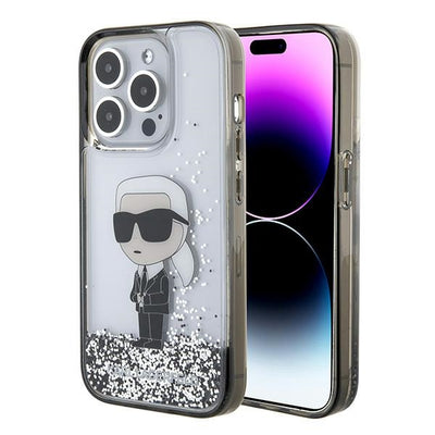 Husa Karl Lagerfeld Liquid Glitter Ikonik pentru iPhone 15 Pro - Transparent
