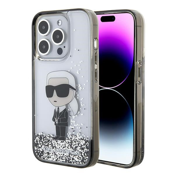 Husa Karl Lagerfeld Liquid Glitter Ikonik pentru iPhone 15 Pro - Transparent