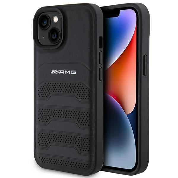 Husa AMG Leather Debossed Lines pentru iPhone 15 Plus - Negru
