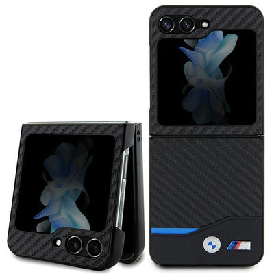 Husa BMW Leather Carbon pentru Samsung Galaxy Z Flip 5 - Negru