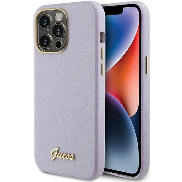 Husa Guess Glitter Glossy Script pentru iPhone 15 Pro - Lilac