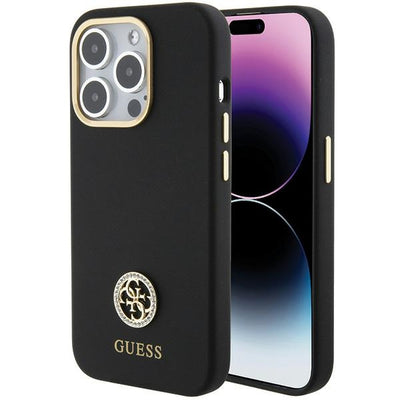 Husa Guess Silicone Logo Strass 4G pentru iPhone 15 Pro - Negru