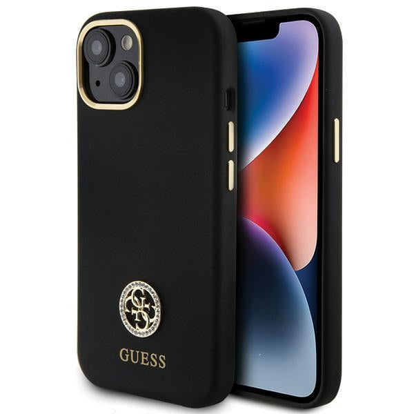 Husa Guess Silicone Logo Strass 4G pentru iPhone 15 - Negru