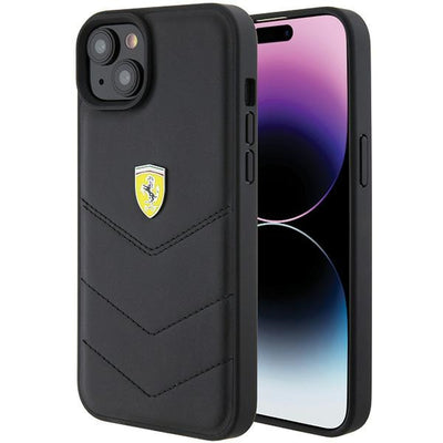 Husa Ferrari iPhone 15 Plus 6.7" Negru/Negru Hardcase Quilted Metal Logo
