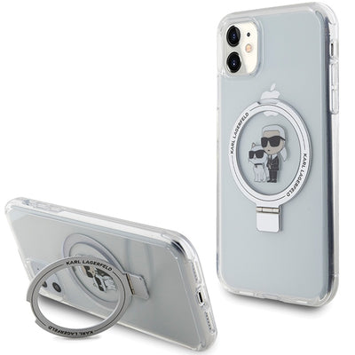 Suport auto Karl Lagerfeld iPhone 11 / Xr 6.1" Alb/Alb Hardcase Ring Stand Karl&Choupette Magsafe