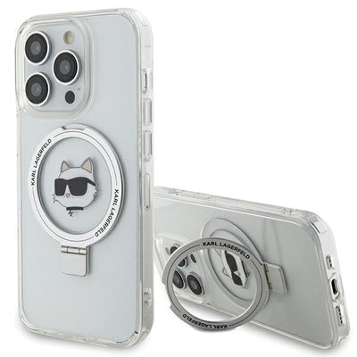 Suport auto Karl Lagerfeld iPhone 15 Pro 6.1" Alb/Alb Hardcase Ring Stand Choupette Head Magsafe