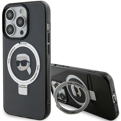 Suport auto Karl Lagerfeld iPhone 15 Pro 6.1" Negru/Negru Hardcase Ring Stand Karl Head Magsafe