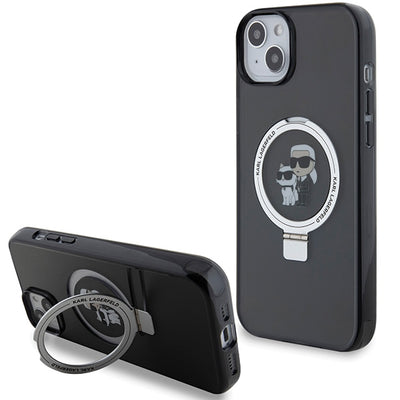 Suport auto Karl Lagerfeld iPhone 15 6.1" Negru/Negru Hardcase Ring Stand Karl&Choupette Magsafe