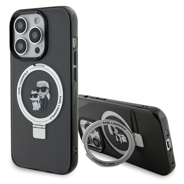 Suport auto Karl Lagerfeld iPhone 15 Pro Max 6.7" Negru/Negru Hardcase Ring Stand Karl&Choupette Magsafe