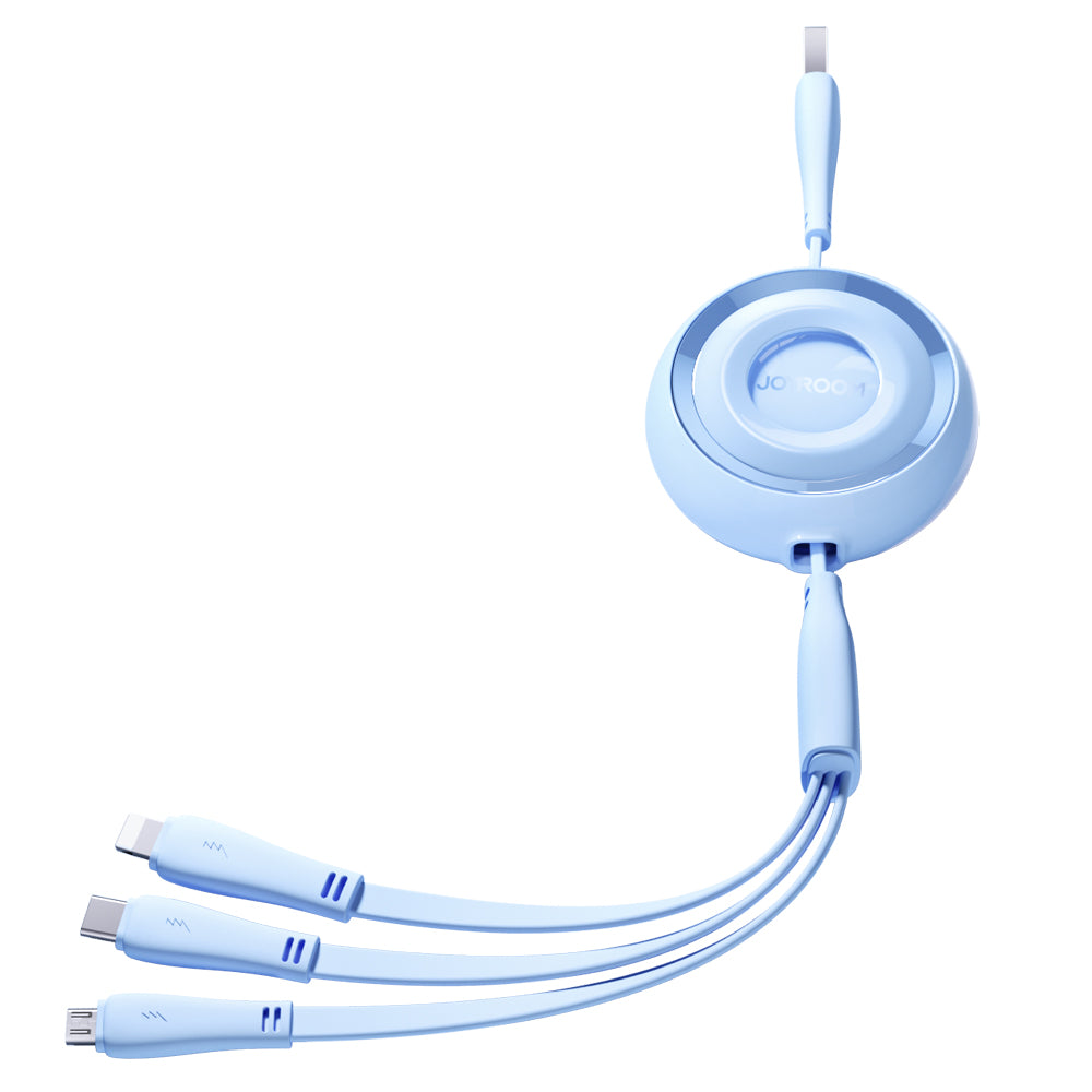 Cablu Joyroom Colorful Series S-a40 Retractable 3in1 Usb-a - Usb-c / Lightning / Micro USB 1m - Albastru