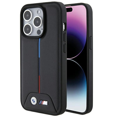 Husa BMW Quilted Tricolor iPhone 15 Pro - Negru
