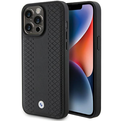 Husa BMW Leather Diamond Pattern pentru iPhone 15 Pro - Negru