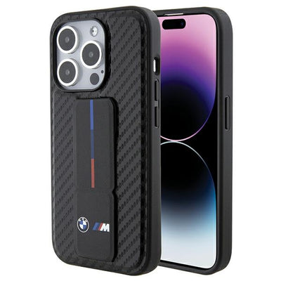Husa BMW Grip Stand Smooth & Carbon pentru iPhone 15 Pro - Negru
