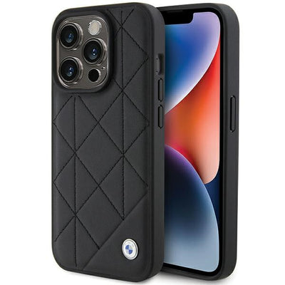 Husa BMW Leather Quilted pentru iPhone 15 Pro Max - Negru